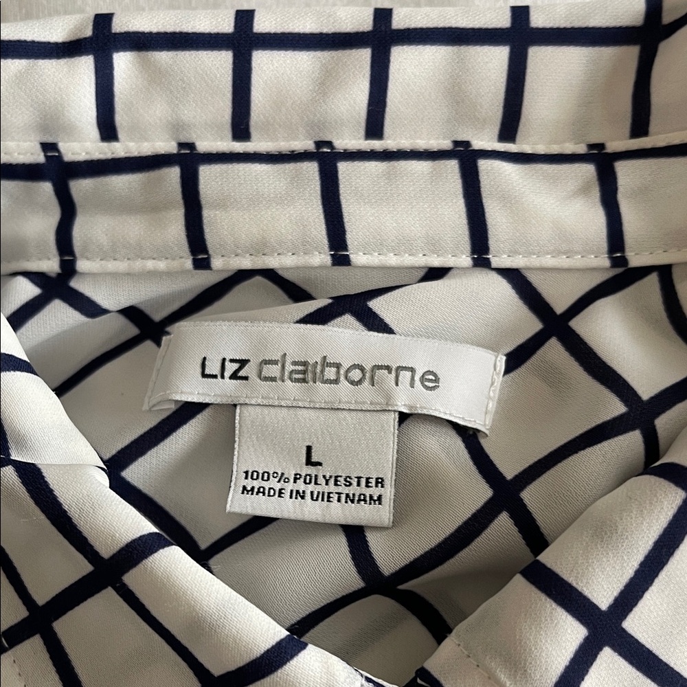 Liz Claiborne Navy and White Grid Pattern Shirt